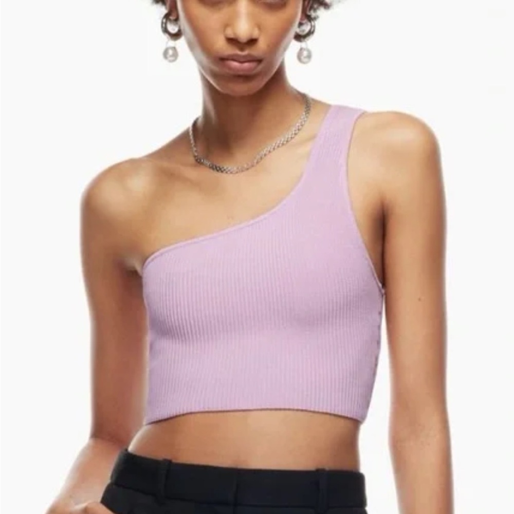 Aritzia Babaton Lavender One-Shoulder Ribbed Top